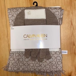 Calvin Klein 3 piece set: Hat, Scarf, and Touch Gloves.